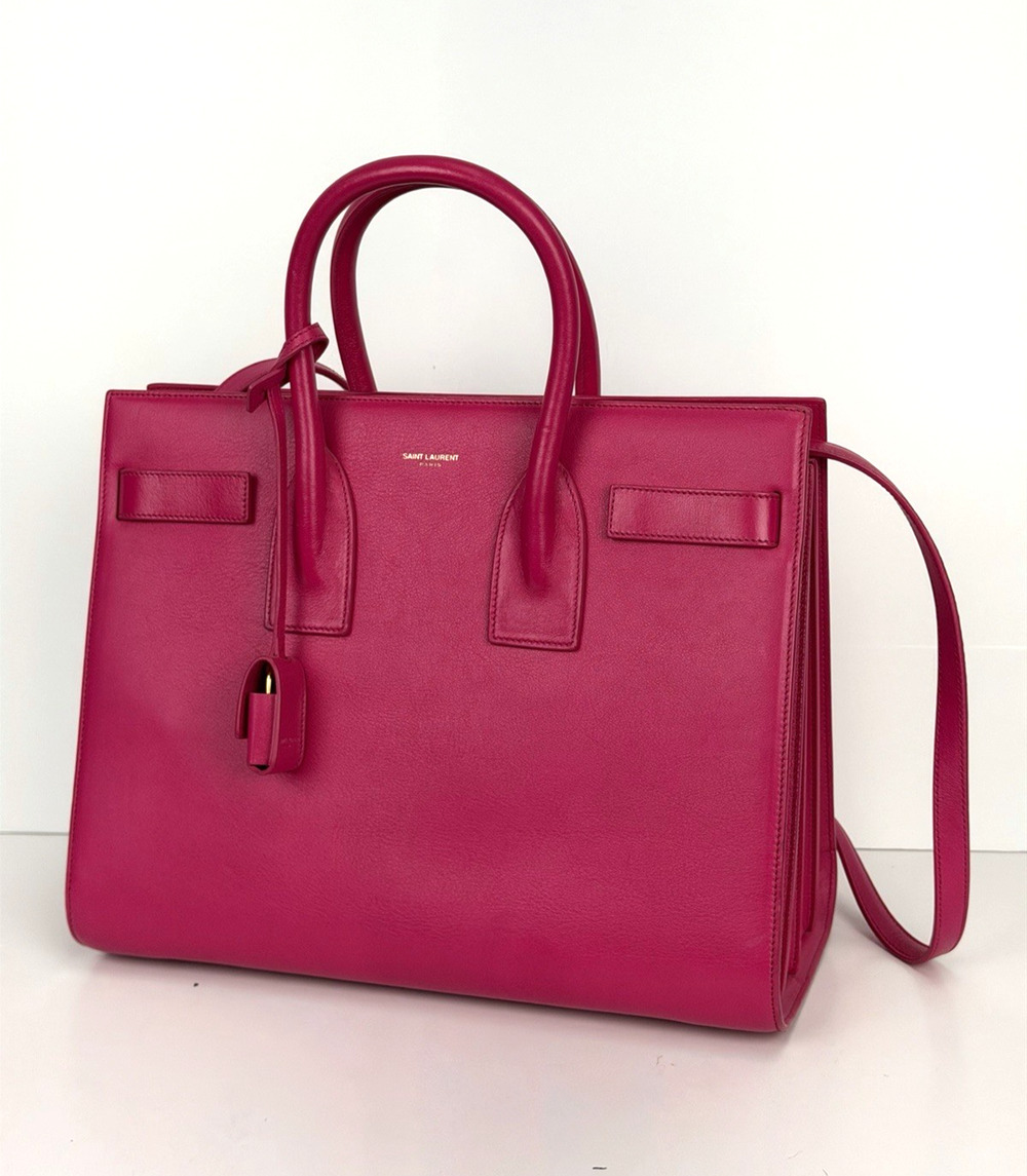 Saint Laurent Sac De Jour Top Handle Bag Small in Pink Calfskin Leather S-23